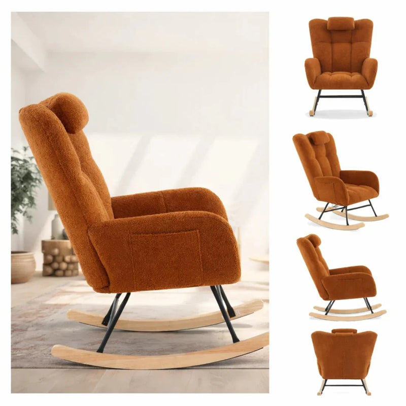 Coralie — Wingback Bouclé Rocking Chair rocking mechanism detail