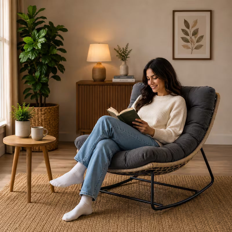 Noor — Oversized Rattan Egg Chair rocking mechanism detail