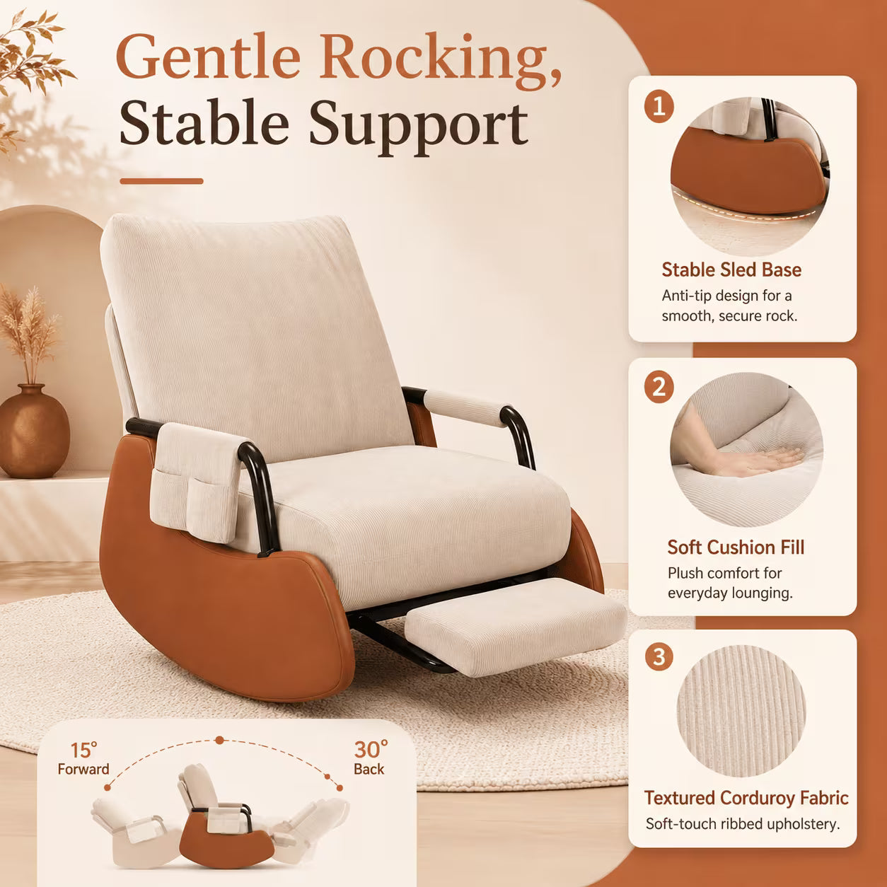 Elowen — Corduroy Velvet Rocking Chair