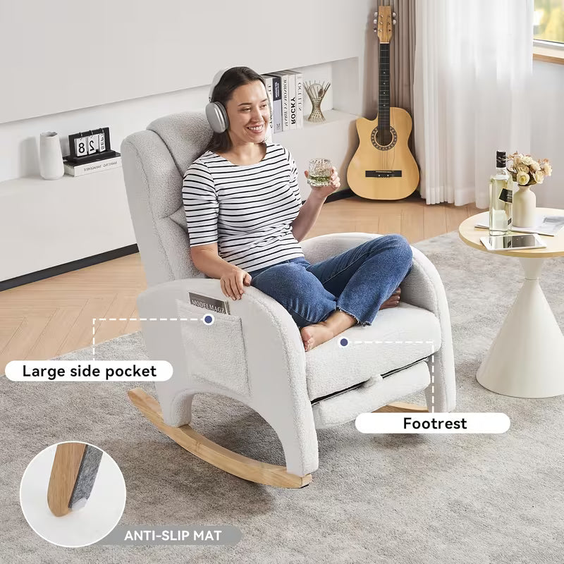 Liora — Nursing Rocking Chair, Teddy Fleece rocking mechanism detail