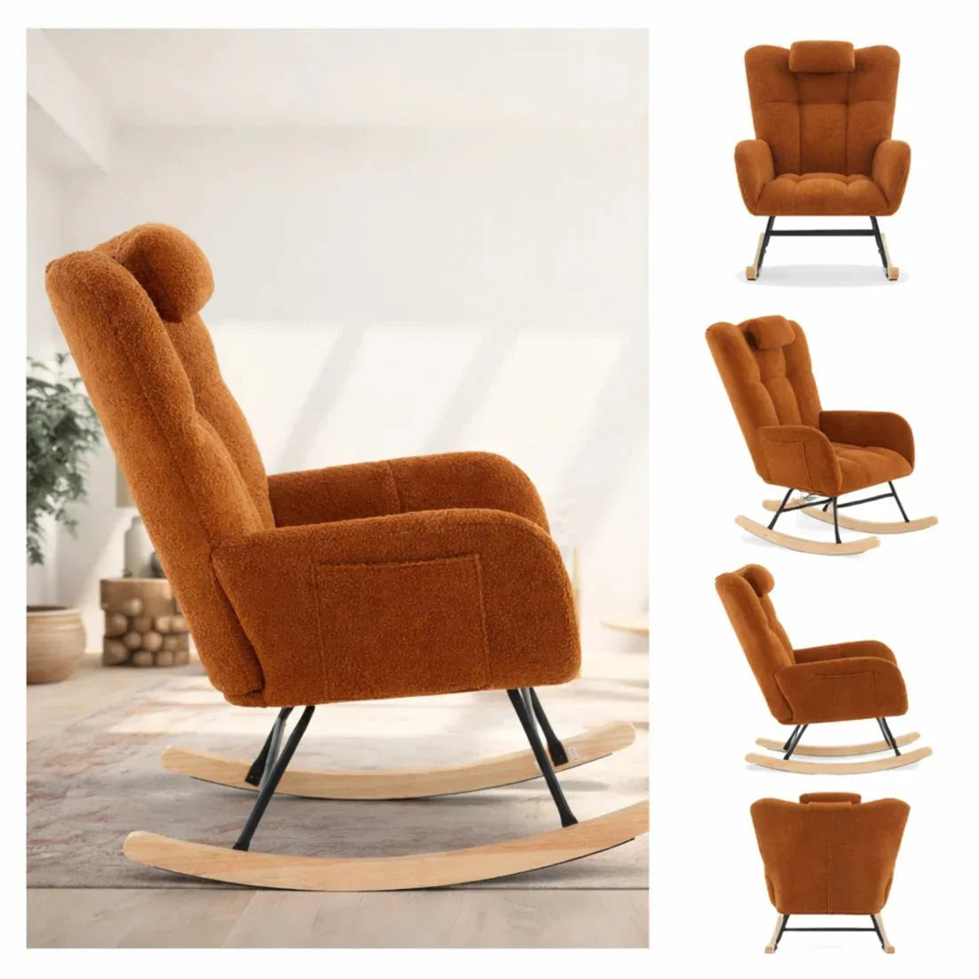 Coralie — Wingback Bouclé Rocking Chair