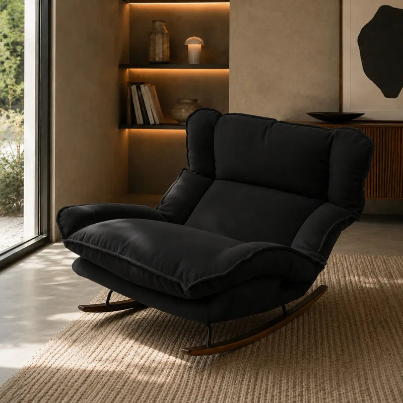 Astrid — Reclining Chenille Rocking Chair rocking mechanism detail